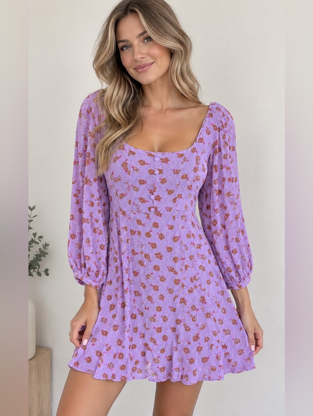 5/$25 Billabong Lavender Mini Dress with Floral Print